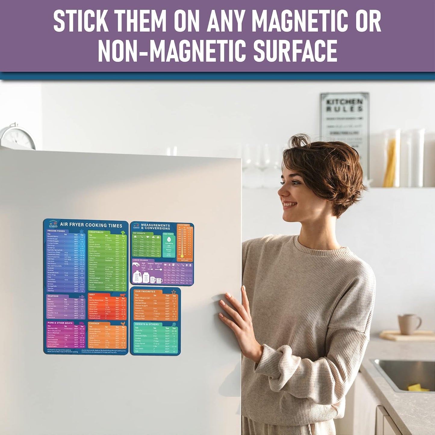 Air Fryer Cheat Sheet Magnets - Must Have Air Fryer Accessories Air Fryer Cookbook for Beginners Cooking Guide - Cooking Time Cheat Sheet - Magnetic Quick Reference (3 Pack)