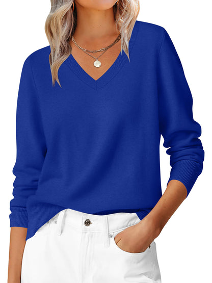 ANRABESS Womens Long Sleeve V Neck Sweaters 2025 Fall Casual Classic Soft Loose Fit Basic Pullover Jumper Top