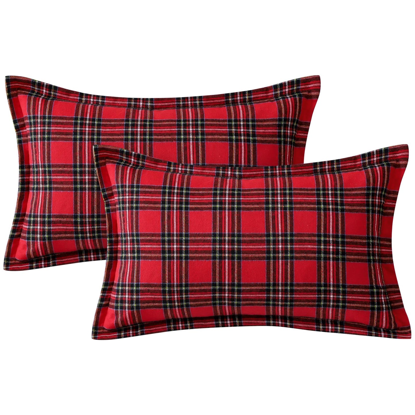 OTOSTAR Pack of 2 Christmas Scottish Plaid Throw Pillow Covers Decorative Check Tartan Lumbar Pillow Covers with Stitched Edge for Sofa Couch Bed Farmhouse Home Decor 12x20 Inches, Red