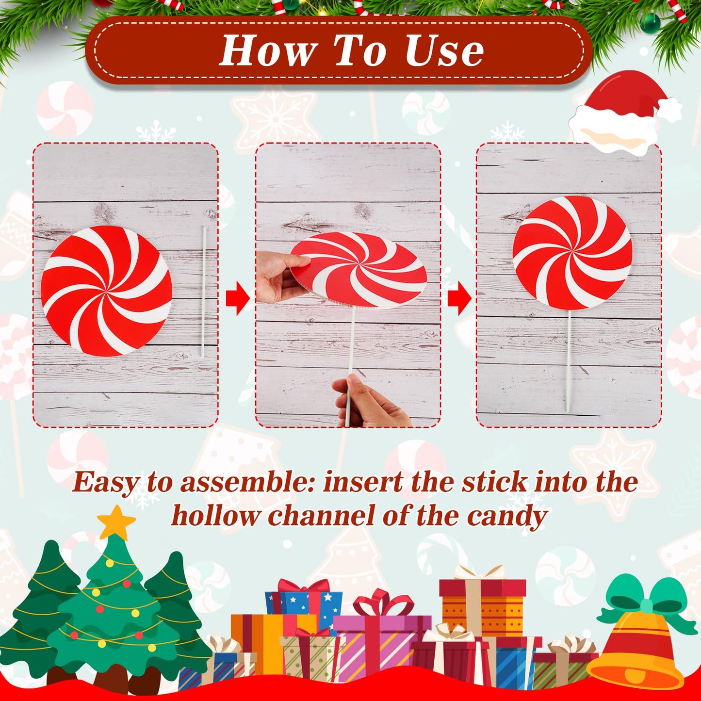 12Pcs Large Candy Christmas Tree Decorations Peppermint Lollipop Christmas Picks for Tree, 7.87" Red and White Candy Ornaments, Plastic Candyland Tree Topper for Xmas Holiday Party Vase Decor
