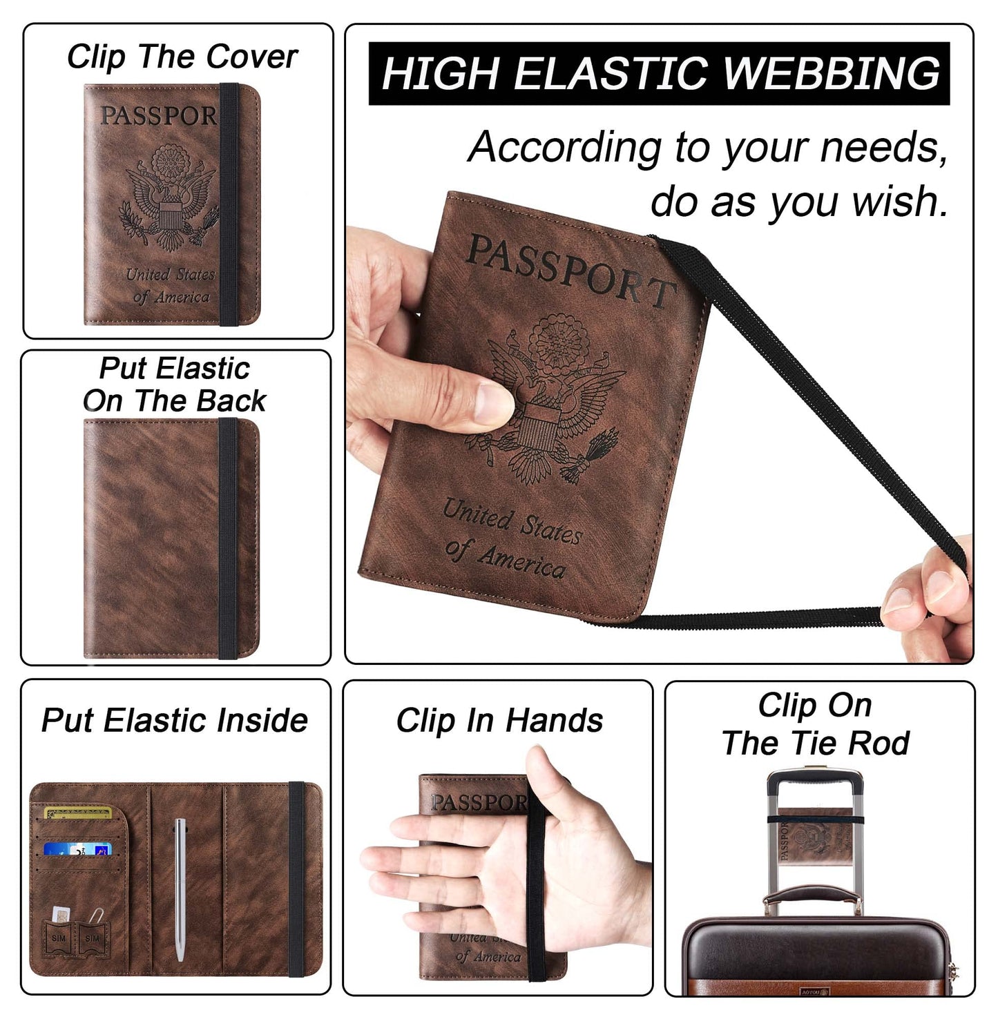 Passport Holder Cover Wallet Travel Essentials Leather Rfid Blocking Case Vacation Luggage Must Haves Travel Accessories for Men Women (116#Coffee)