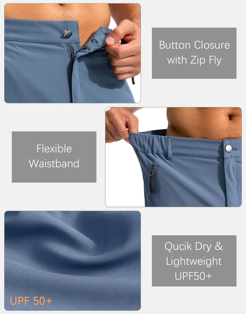 Pudolla Men's Hiking Cargo Shorts 9" Lightweight Outdoor Work Shorts for Men Travel Golf Camping Casual with 5 Zipper Pockets(Blue XX-Large)