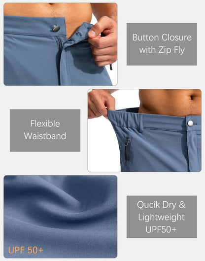 Pudolla Men's Hiking Cargo Shorts 9" Lightweight Outdoor Work Shorts for Men Travel Golf Camping Casual with 5 Zipper Pockets(Blue Medium)
