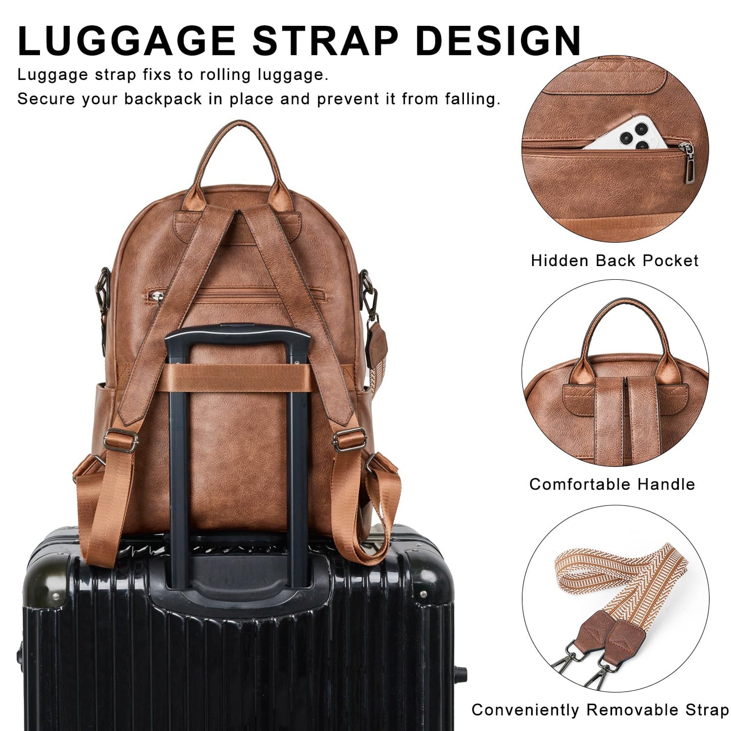 LATMAP Backpack Purse for Women Laptop Backpack, Leather Travel Backpack Shoulder Bag Teacher College Daypack Work Handbag fits 14" Laptop-Brown