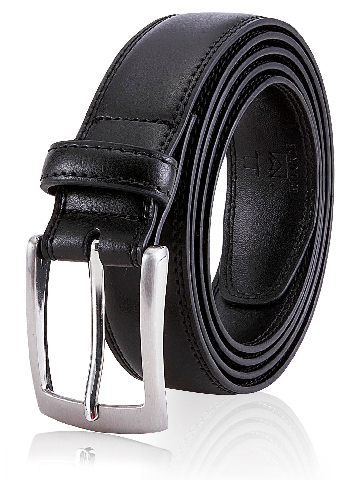 MILORDE Leather Black Belts, Fashion & Classic Design for Dress and Causal (Size 48 (Waist 46), Basic Black)