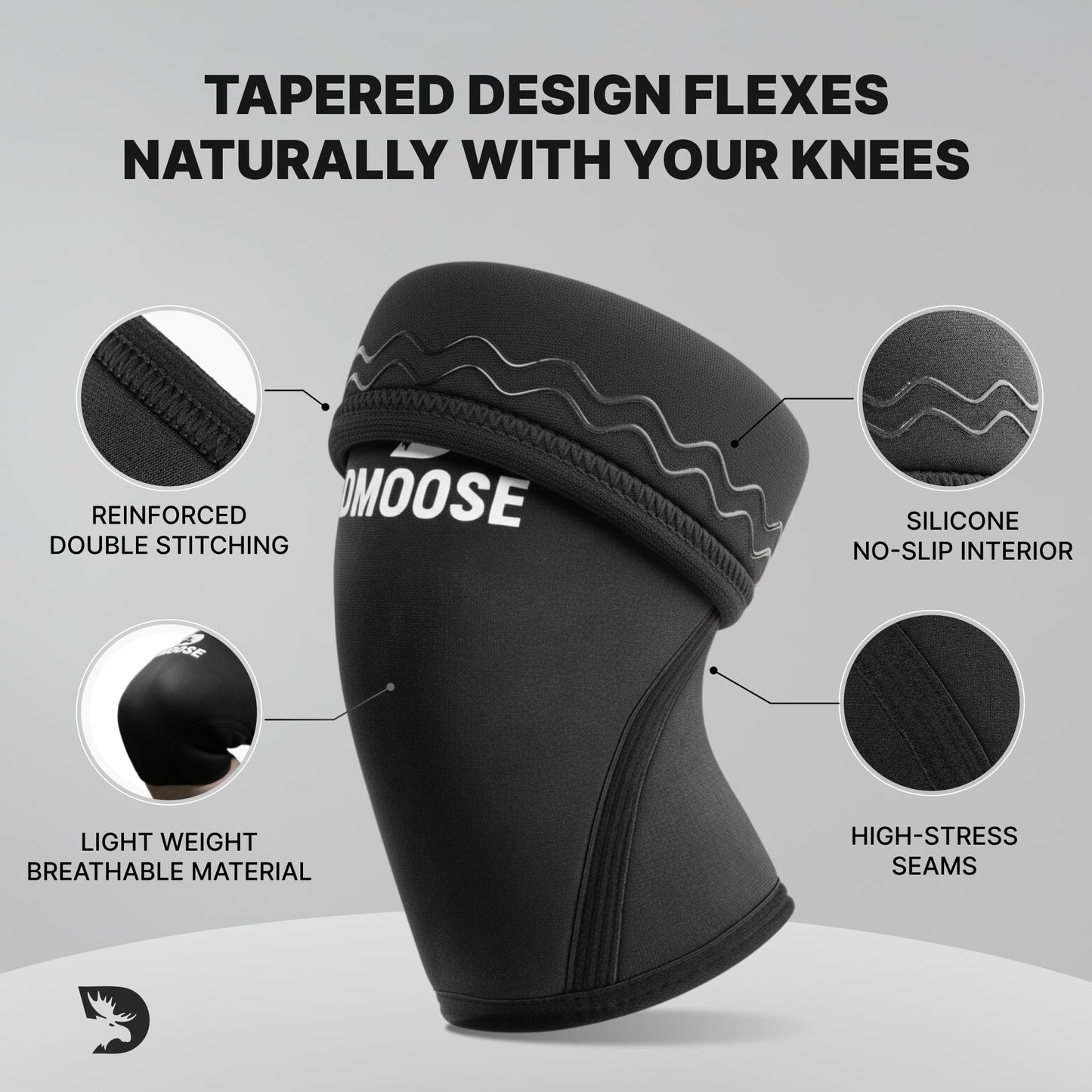 DMoose Fitness Knee Sleeves for Weightlifting (Pair) 78" Knee Wraps for Squats, Powerlifting & Joint Stability