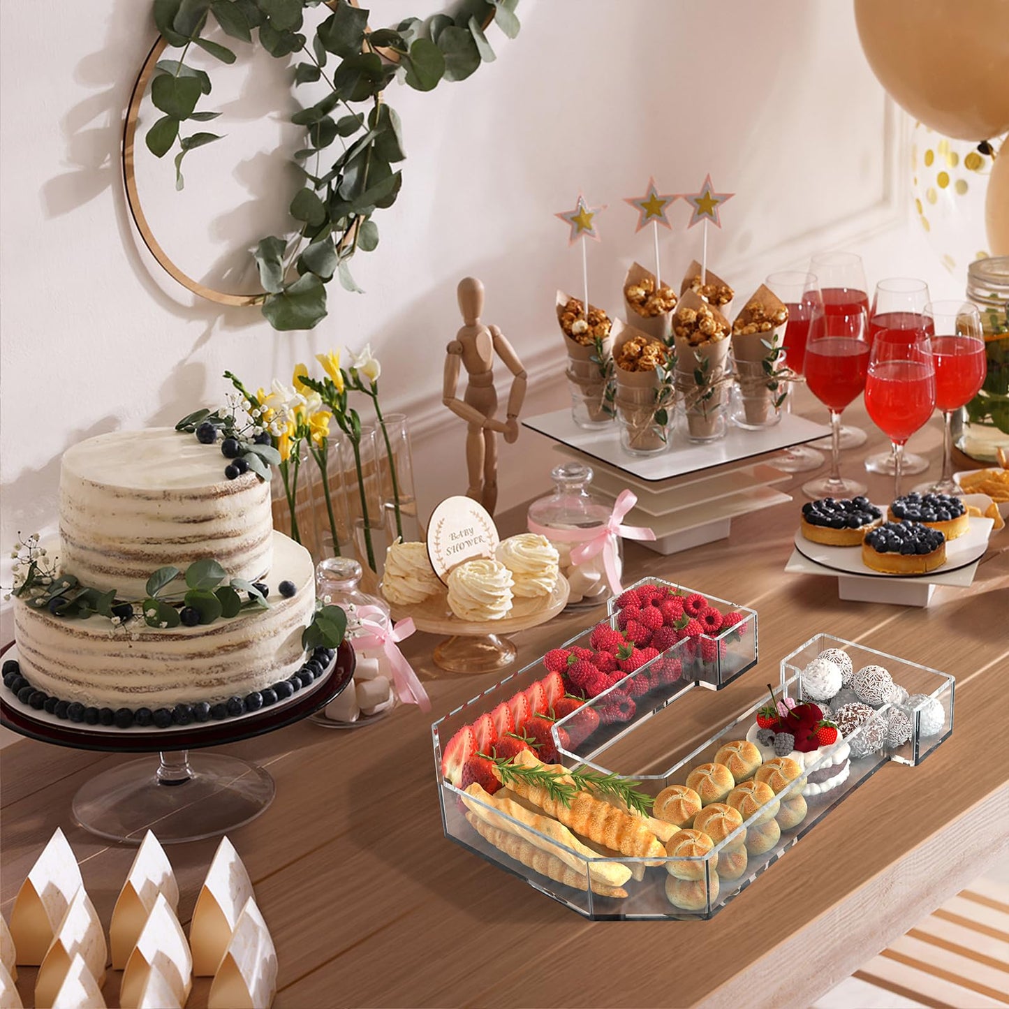 Tdsuco 13.8" Acrylic Letter Charcuterie Tray, Charcuterie Letters Fillable Box for food, Reusable Serving Cake Candy Dish Display Tray for Birthday Anniversary Party Decoration (Letter U)