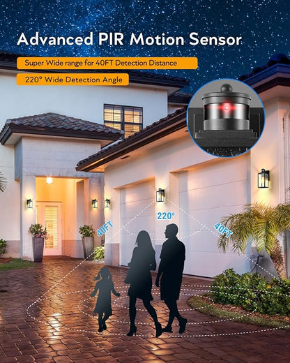 VIANIS 2 Pack Motion Sensor Outdoor Wall Lights, Matte Black Outside Lighting Fixtures for House, Exterior Porch Lights Wall Mount Sconce, Waterproof Dusk Dawn Sensor Coach Lanterns Outdoor Wall Lamps