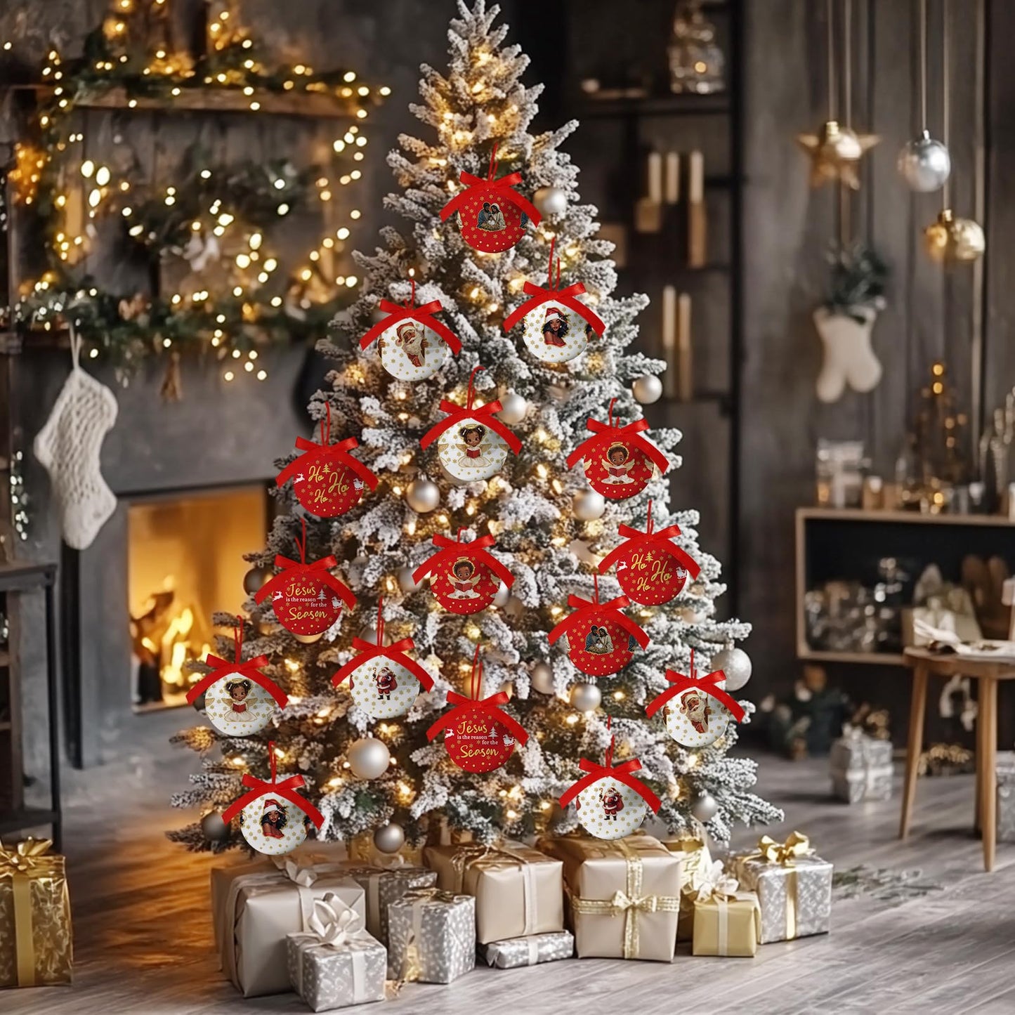 Black Santa Christmas Decorations - Black Santa Ornaments Hanging Balls African American Christmas Tree Decorations, Decoration Ball 2.36 Inch for Xmas Tree Party Home Holiday，Xmas Gifts Set of 16Pcs