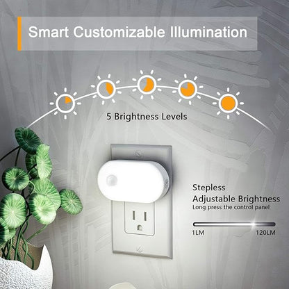 Lyridz Plug in Night Light with Motion Sensor, 120LM Superior Bright Smart Mini LED Nightlight, Cool White with Stepless Adjustable Brightness for Bathroom, Bedroom, Kitchen, Stairs, Hallway, 2 Pack