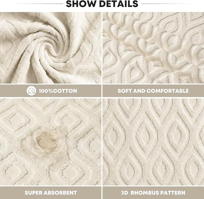 Artoid Mode 2 Pcs Beige 3D Diamond Grid Jacquard Hand Towels
