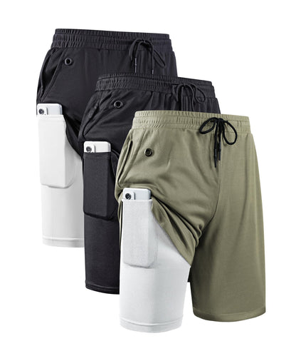 JWJ Mens 2 in 1 Running Shorts Quick Dry Gym Athletic Workout Clothes with Side Pockets