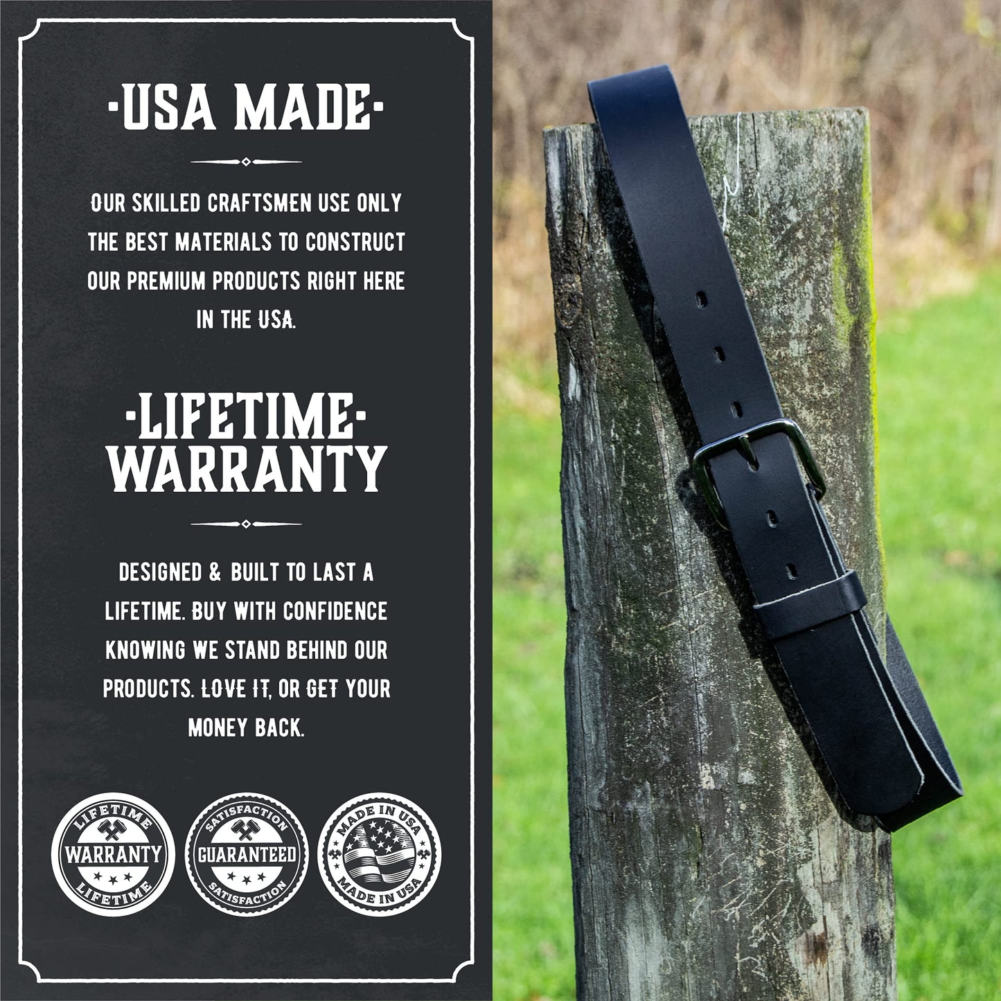 Main Street Forge Journeyman Leather Belt | Made in USA | Black w/Silver Buckle | Size 38