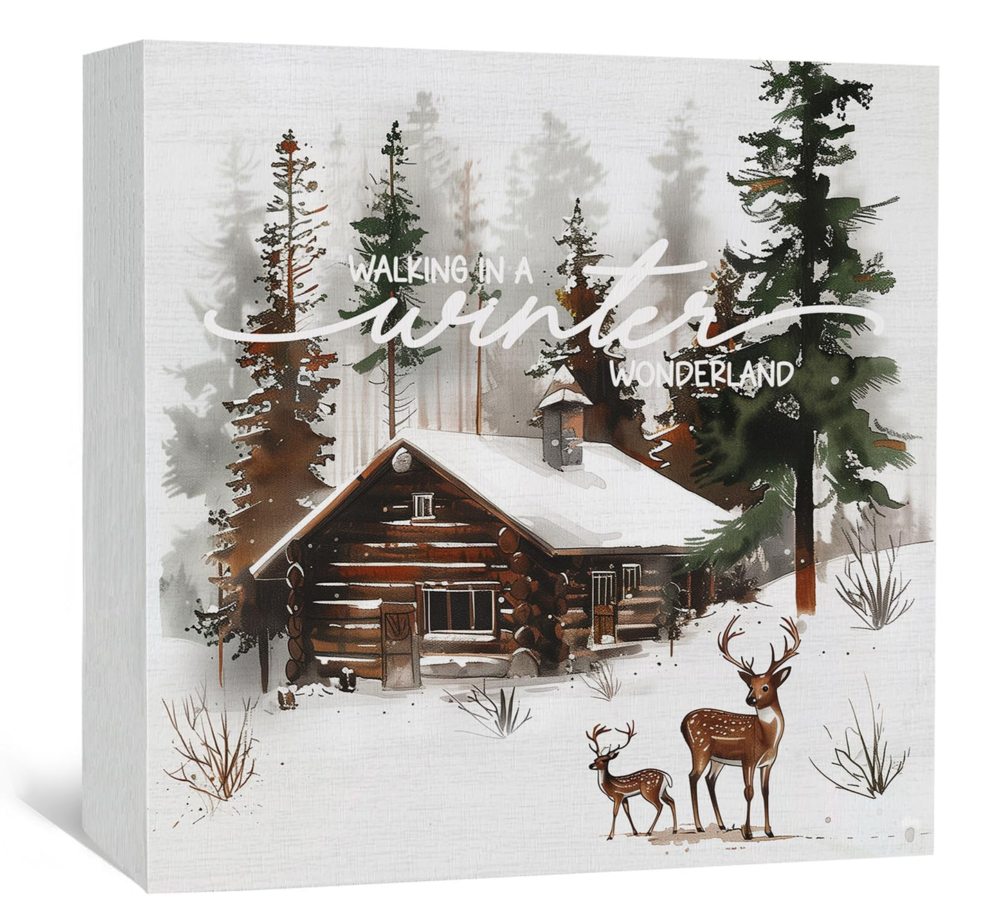 Nitelat Winter Sign, Winter Christmas Reindeer Wooden Box Sign, Farmhouse Xmas Decorations, Wonderland Decorations, Christmas Wood Signs for Home Office Desk Table Shelf Decor, 5x5 Inch