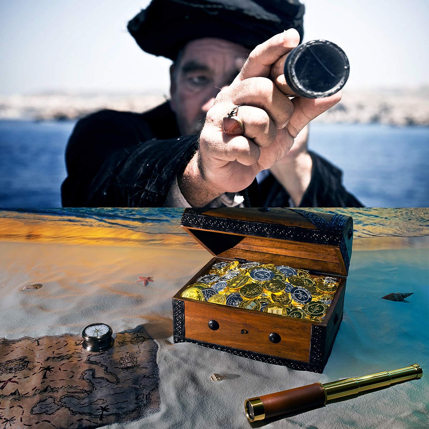 Telescope Brass Spyglass Pirate Monocular, Waterproof Pocket Mini Telescope Monocular, 25x30 Zoomable Collapsible Vintage for Navigation Voyage View Watching Games Travel Hiking Hunting
