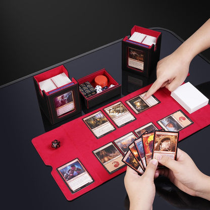 ZLCA Card Deck Box with Commander window Display, MTG Deck Box with Dice Tray Holds 200+ Double-Sleered Cards,Card Storage Case fit for YuGiOh,MTG,Sport (Black&Red)