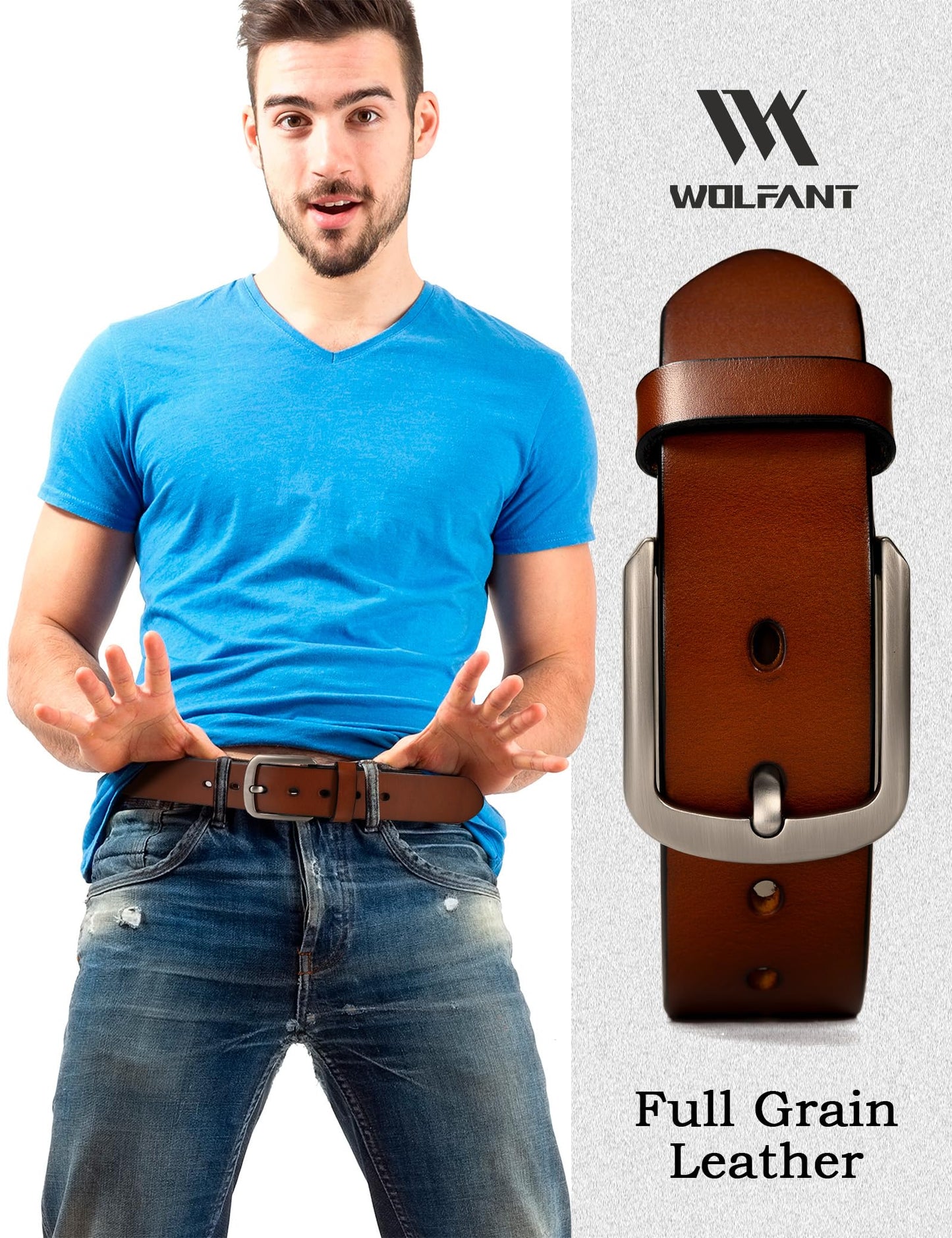 WOLFANT 1.5" Top Full Grain Leather Belt for Men in Gift Box,100% Italian Real Solid Leather
