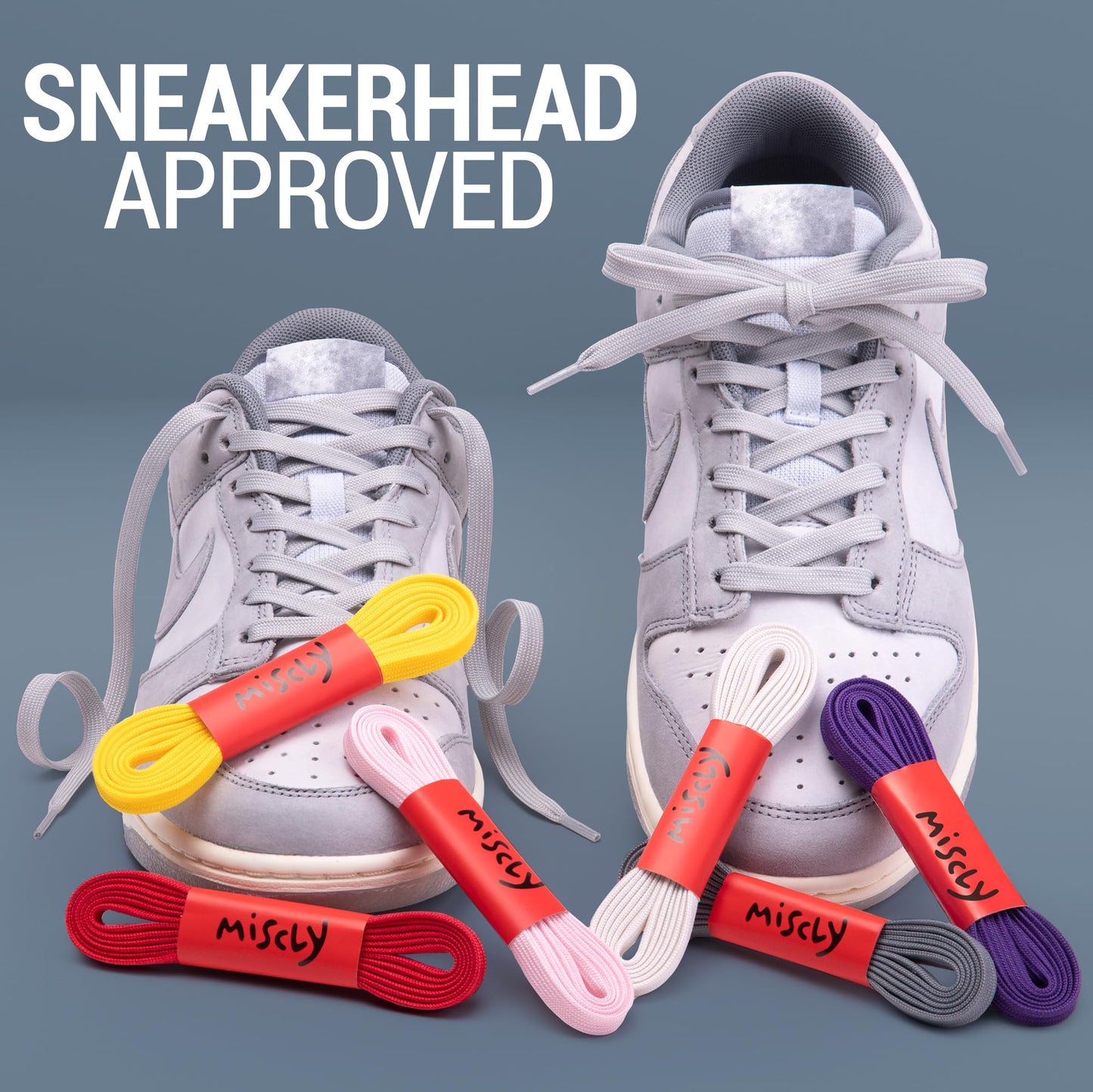 Miscly Flat Shoe Laces for Sneakers, Multiple Lengths and Colors Available (Grey, 45″ (114 CM))