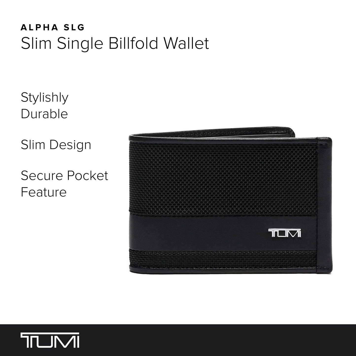 TUMI - Alpha Slim Single Billfold - Men's Ballistic Nylon Wallet - Hidden Card Pocket - Black