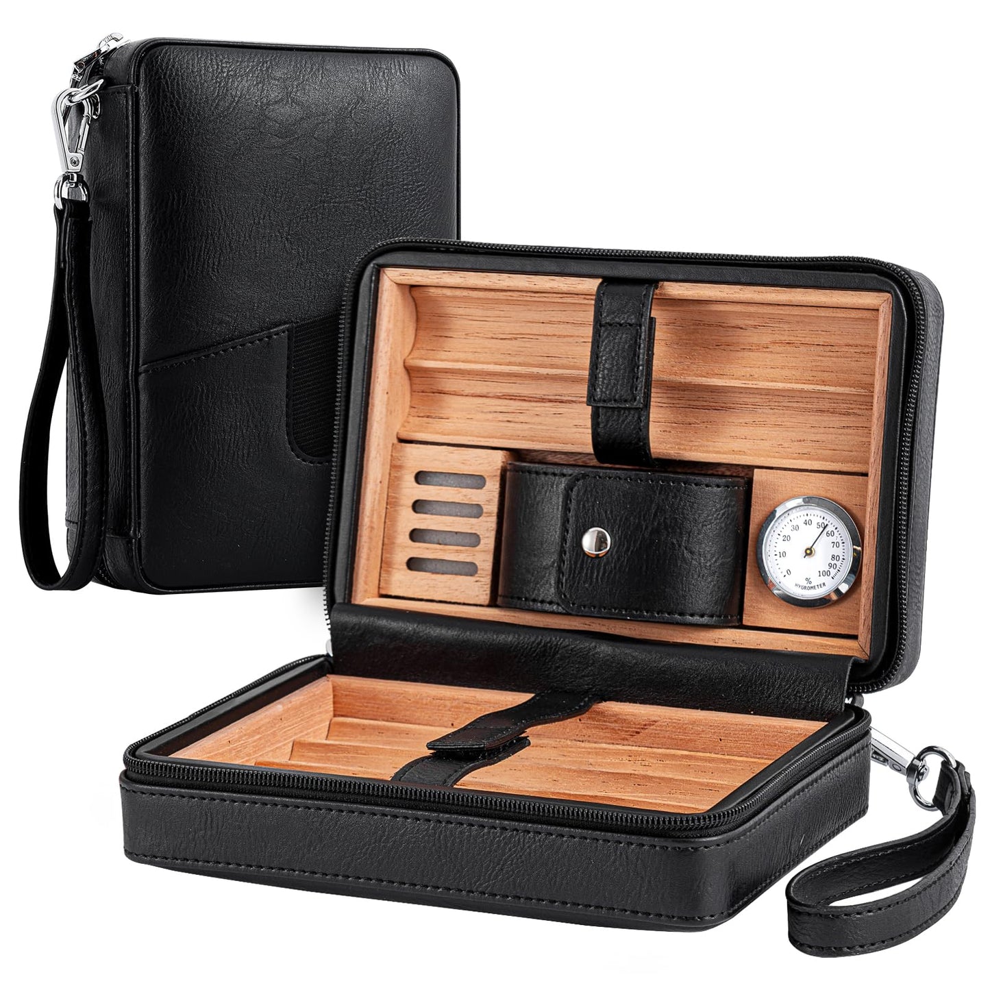 Goshentech Leather cedar cood,Capacity: 6 pcs,portable travel case(Black)