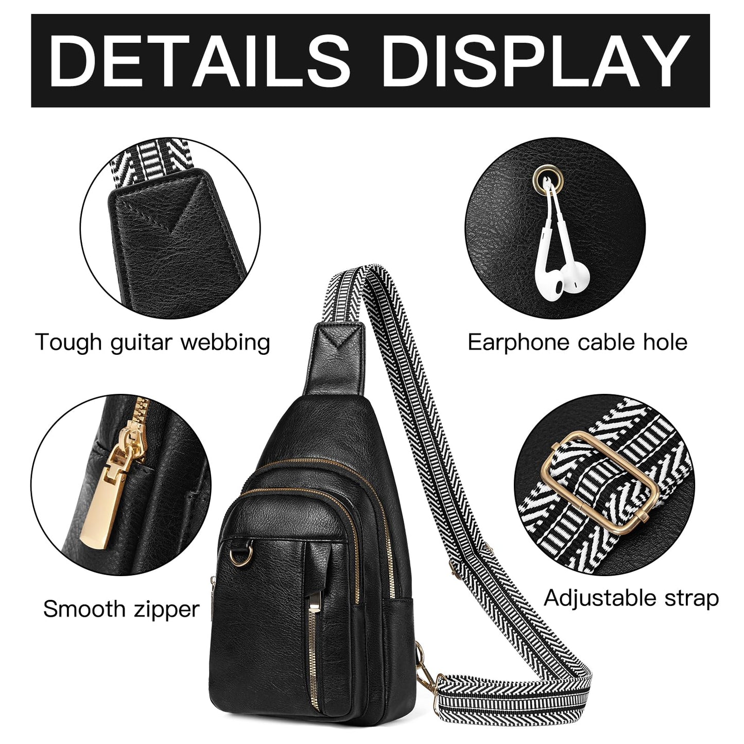 GAEKEAO Sling Bag for Women Vegan Leather Crossbody Bags Travel Fanny Packs Small Shoulder Purse Chest Bag Backpack Gifts