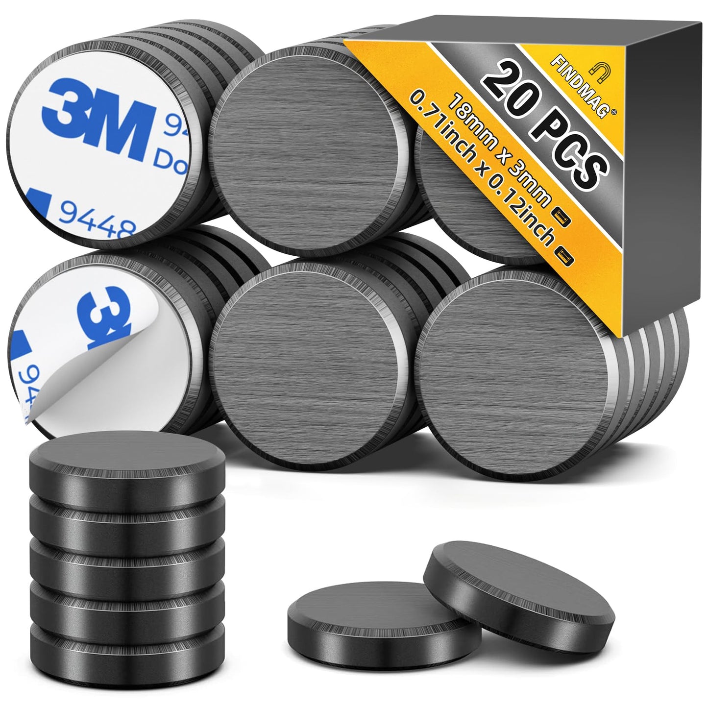 FINDMAG 20Pcs Magnets for Crafts with Adhesive Backing, Round Ferrite Craft Magnet with Adhesive Backing, Flat Ceramic Circle Magnets for Classroom, Building, Fridge, Office - 0.71" D X 0.12" H