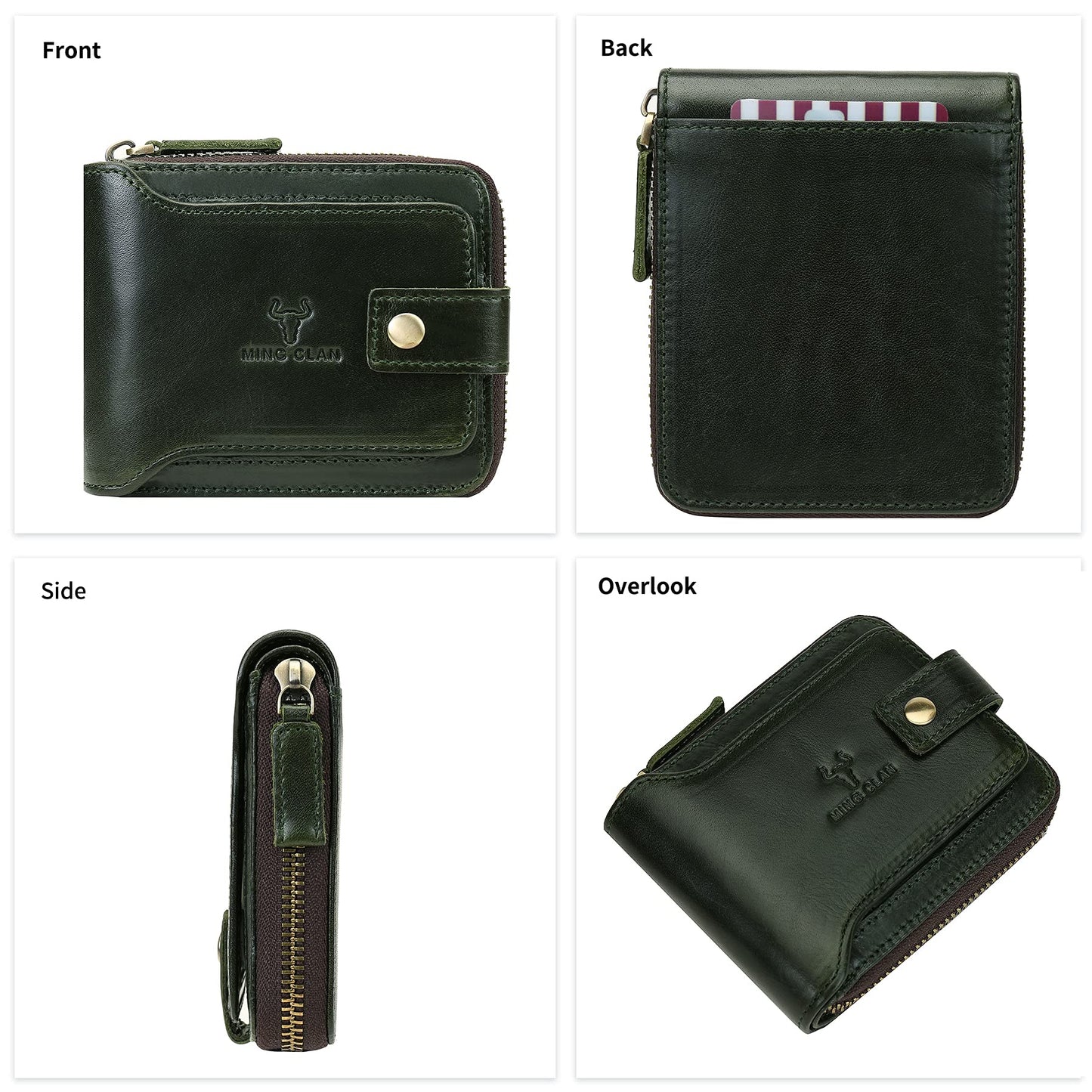 MING CLAN Leather RFID Blocking Bifold Wallet For Men With Zipper, Flap ID Window Zip Coin Pocket, Big Capacity Credit Card Holder For Travel