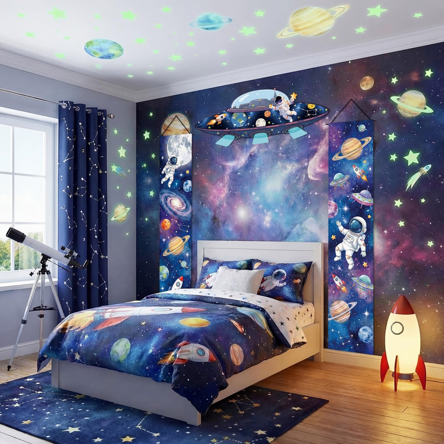 Chicplaid 3 Pcs Space Theme Party Decoration Outer Space Porch Banner Spaceship Astronaut Hanging Door Sign Galaxy Solar System Planet Backdrop for 2026 VBS Classroom Bedroom Birthday Supplies