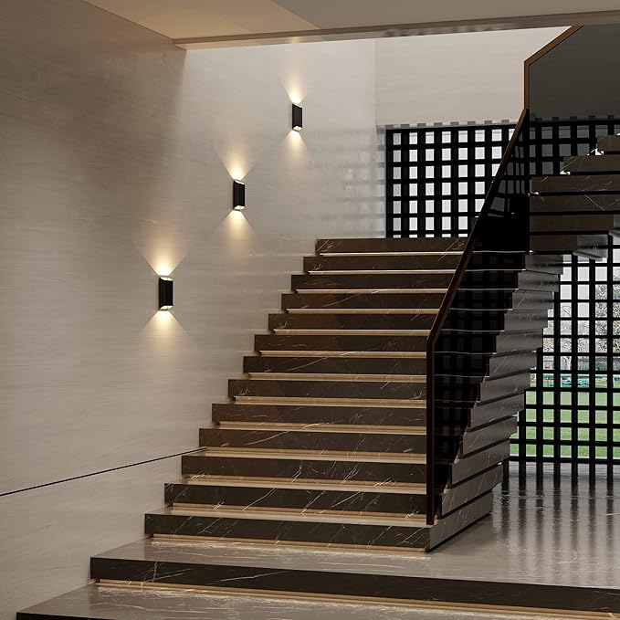 LED Wall Lights Outdoor Wall Sconces Dimmable 15.5W, IP65 Waterproof Porch Lights Up and Down Modern Wall Lamps for Bedroom, 3000K CRI 90+ (Black+Gold)
