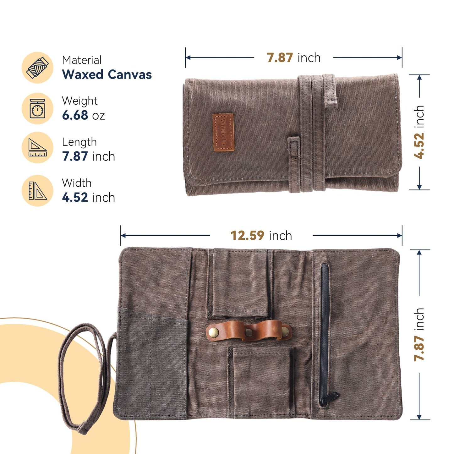 Whitluck's Waxed Canvas Tobacco Smoking Pipe Pouch with Leather Pipe Stand, Travel Pipe Case Bag for 2 Pipes and Other Accessories
