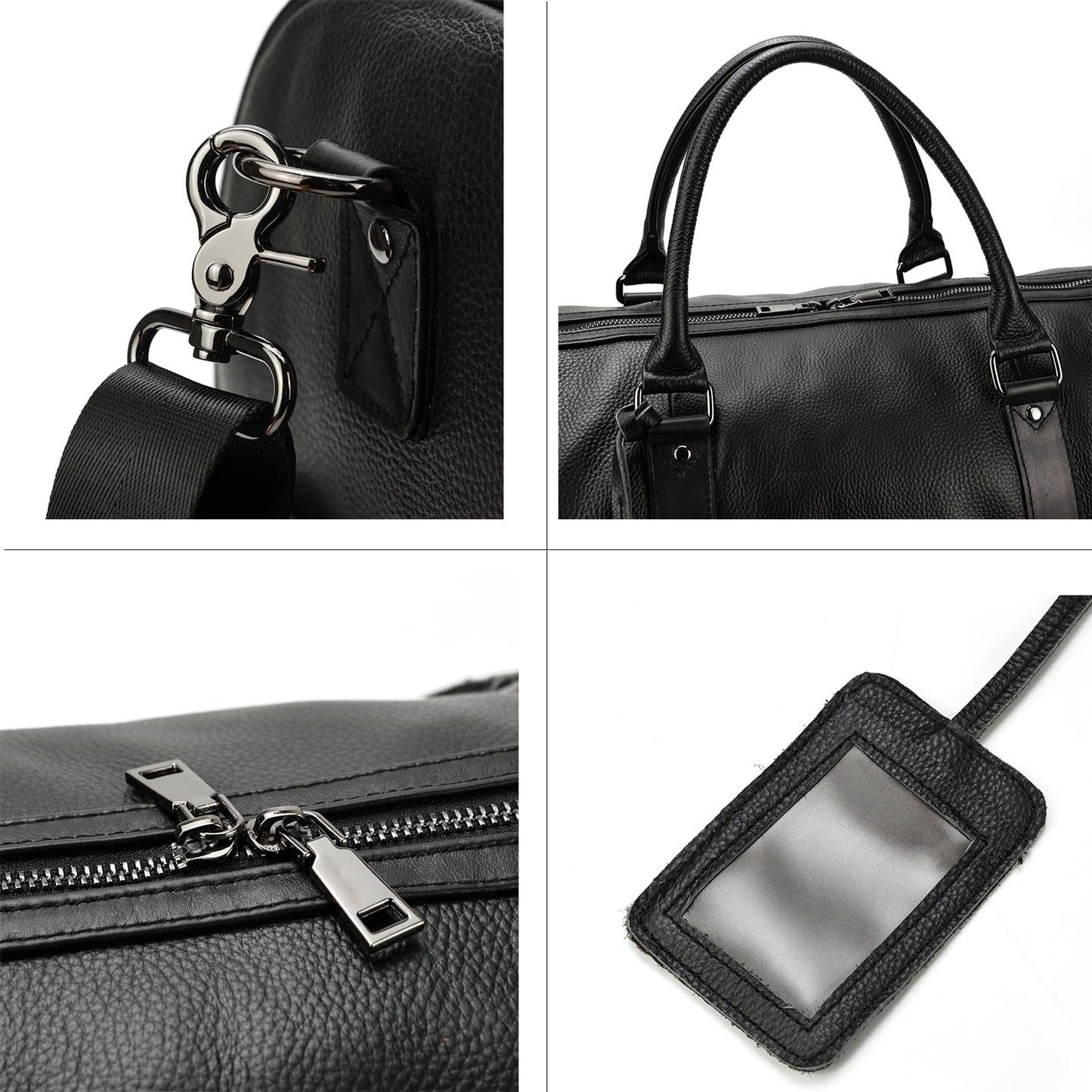 LUUFAN Leather Travel Bag Large Capacity Luggage Duffel Bag with Shoe Compartment, Men Women Weekend Shoulder Handbag for Holiday Business Trip (55cm-Black)