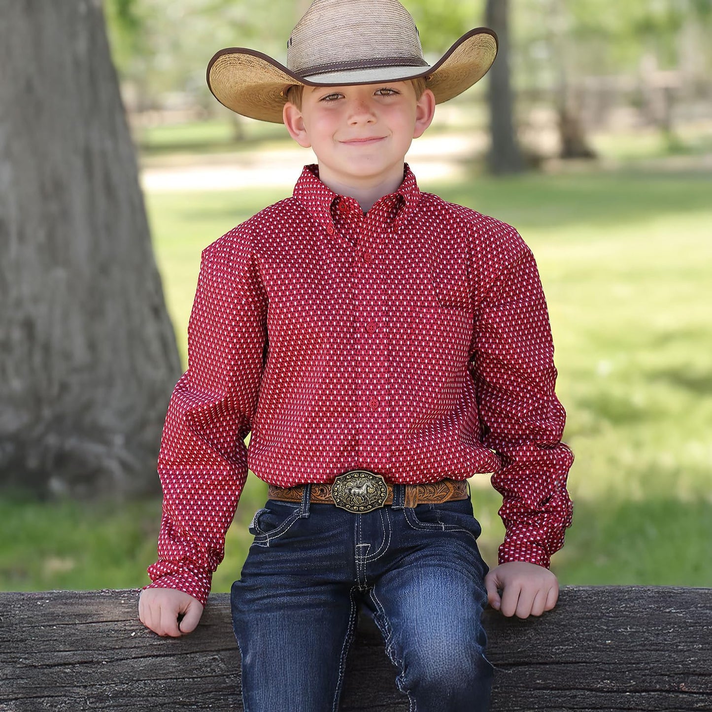SANSTHS Kids Western Belt for Boys Girls Genuine Leather Cowboy Cowgirl Belts with Detachable Buckle for Jeans Western Gifts, Slivery Horse Buckle/Brown Belt