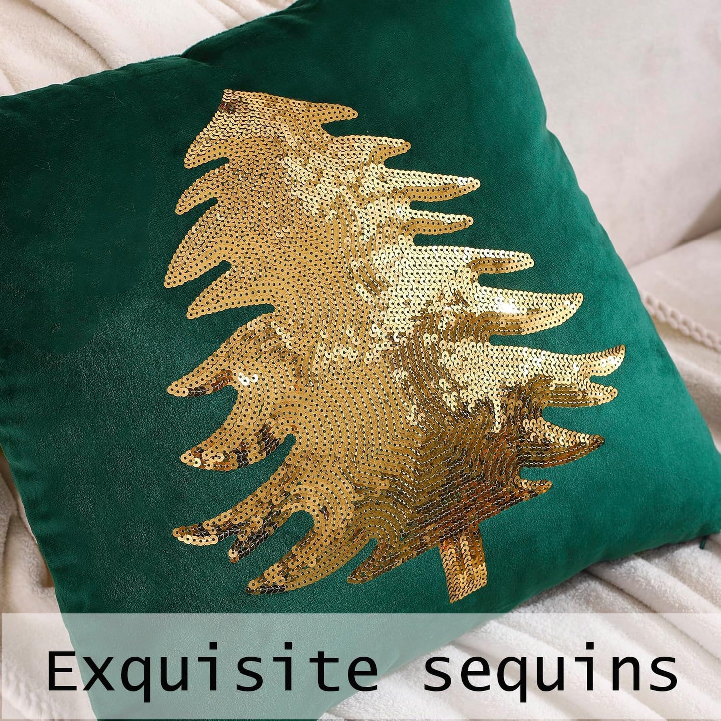 Tosleo Christmas Pillowcases 18 x 18 inch Set of 2 Dark Green Xmas Tree Sequins Throw Pillow Cover Christmas Pillow case Party Decorations Winter Holiday Cushion Cases