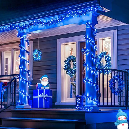 JMEXSUSS 250 LED Blue String Lights Indoor, 91.5ft Connectable Christmas Lights Outdoor Waterproof, 8 Modes Blue Christmas String Light for Party Garden Tree Halloween Decoration