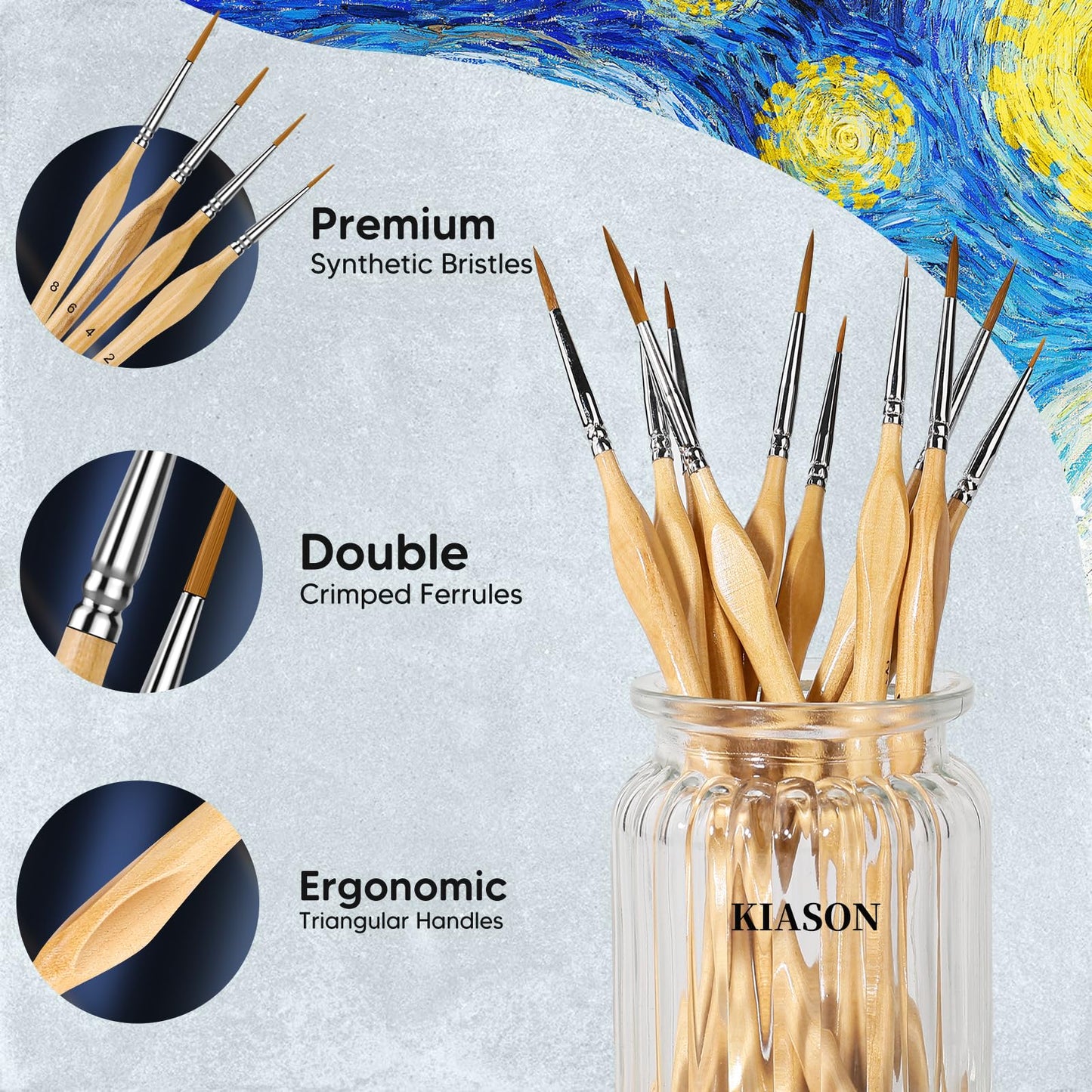 Miniature Paint Brushes, 10PC Fine Detail Paint Brush Set, Small Painting Brushes for Art, Crafts, Acrylic, Watercolor, Oil, Model, Face, Paint by Number, Figurine-Wood