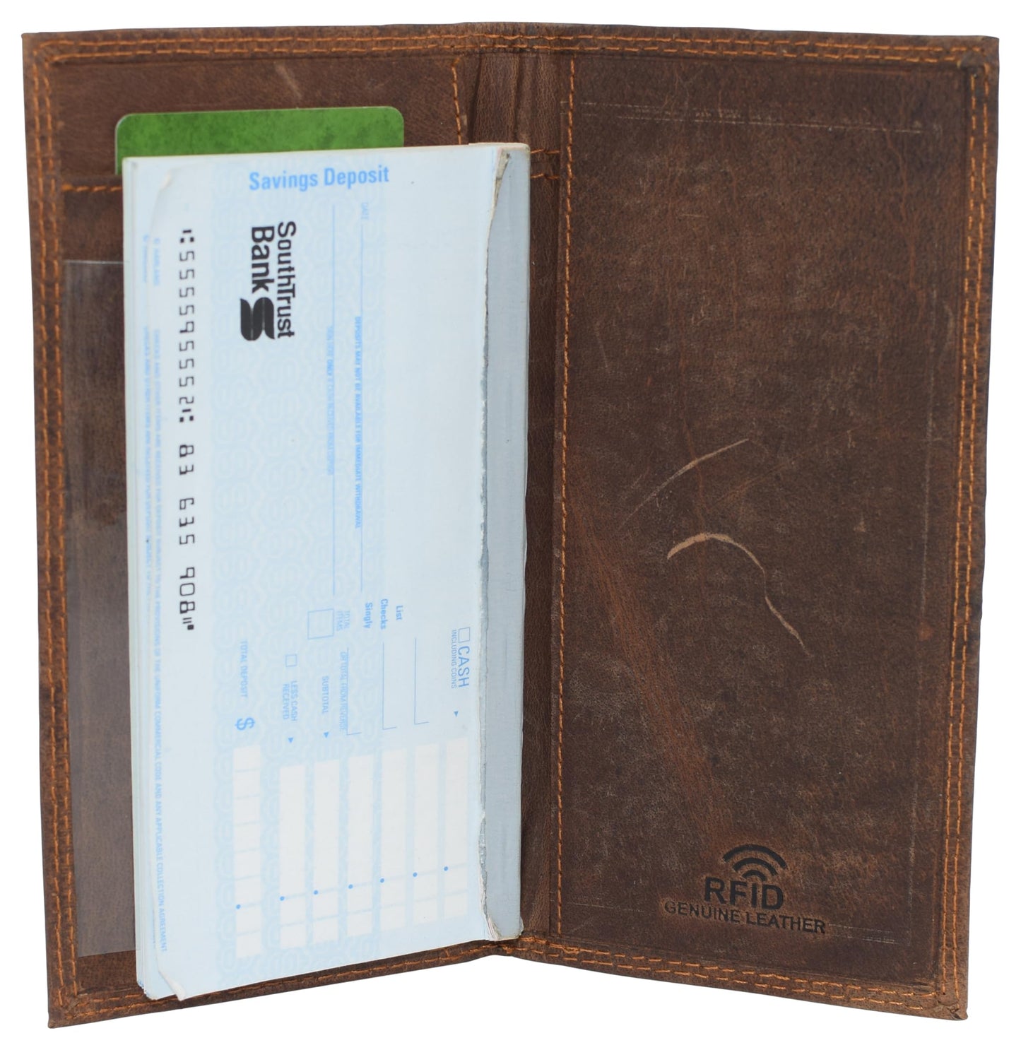 CAZORO Premium Vintage Leather RFID Blocking Slim Checkbook Cover Wallet (Brown)