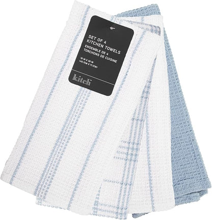 MosJos Kitchen Towels Set of 4 Dish Towels Blue n White Waffle Weave Cotton
