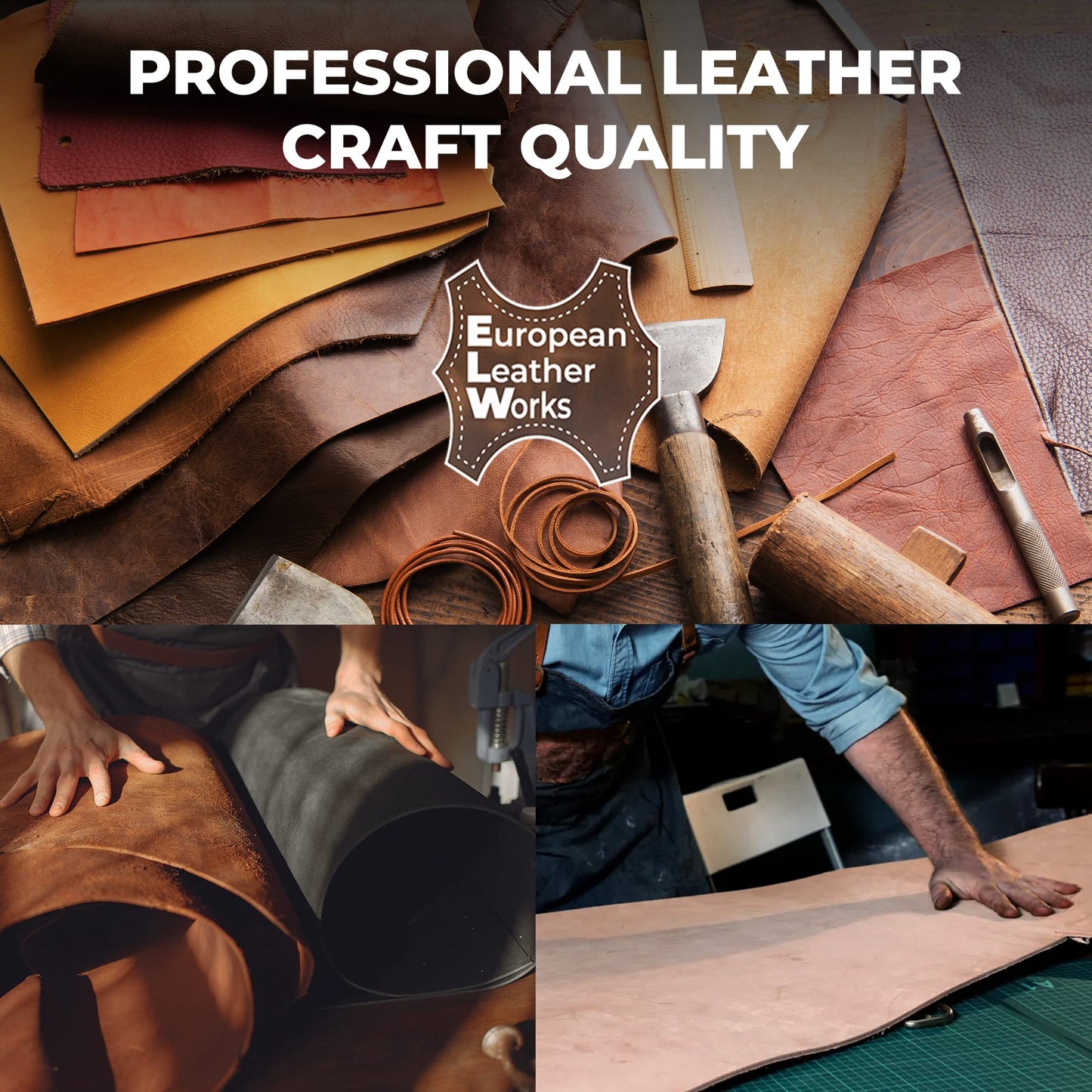 ELW Full Grain Cowhide Leather 4-5 oz [1.6-2mm] Thickness in Pre-Cut Size: 2.5-4 SQ FT, AB Grade Hide Vegetable Tanned Leather Using for Tooling, Carving, Molding, Dyeing Material for Craft, Hobby
