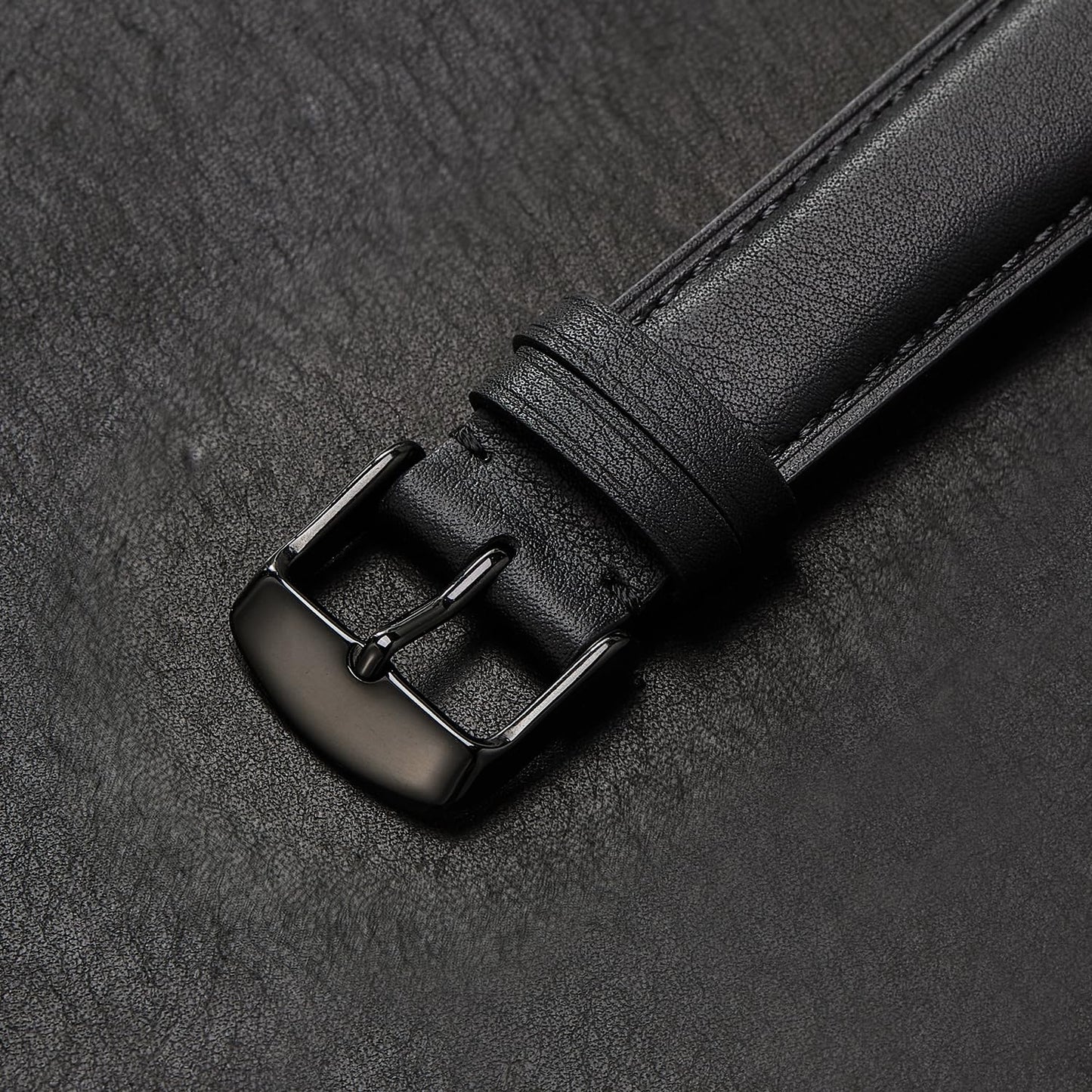 Afany Leather Watch Band 18mm for Men and Women, Quick Release Watch Strap, Black Replacement Watchband