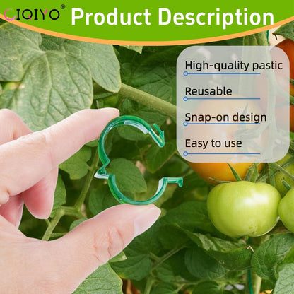 CIQIYO® 100 Pcs Plant Support Clips,Plastic Clips for Securing Plants,Tomato Vine Clips,Plant Fixing Clips,Garden Clips for Climbing Plants,Grape and Vine Vegetables (100, Green)