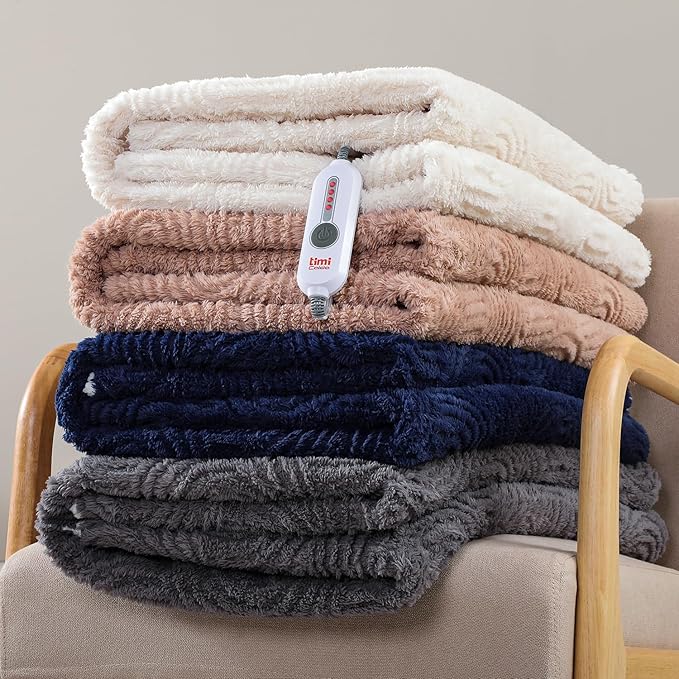 Heated Blanket King Size - 100"x90" Cozy Soft Jacquard Heating Blanket with 4 Heat Levels & 10 Hours Auto-Off, Jacquard Fleece, Overheating Protection, Warm Gifts, Cream