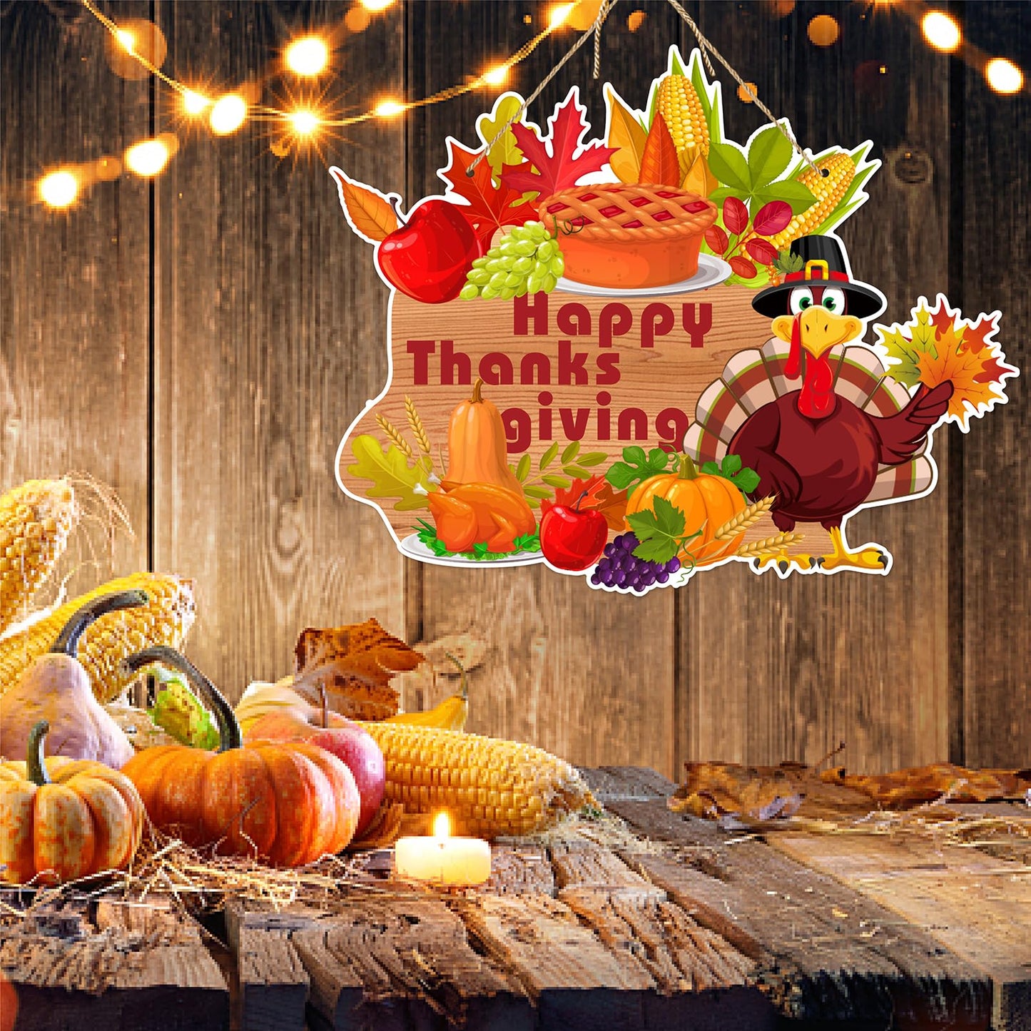 Fall Thanksgiving Home Front Door Hanger Decor - 3pcs Autumn Pumpkin Turkey Leaves Orange Paper Signs Banners, Baby Shower Birthday Wall Hanging Indoor Decorations Lasting Surprise