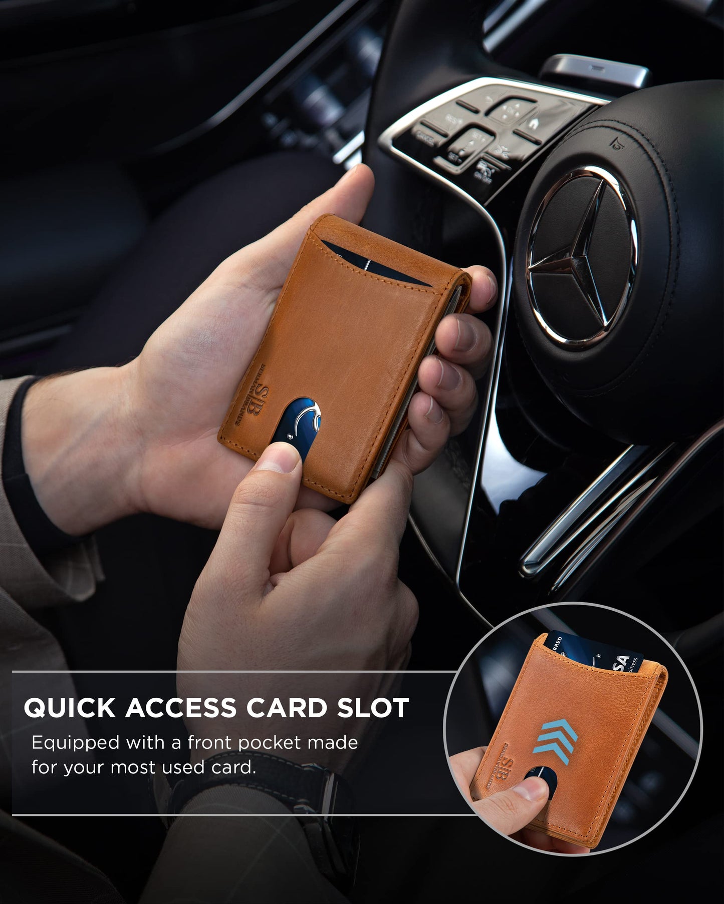 SERMAN BRANDS RFID Blocking Slim Bifold Genuine Leather Minimalist Front Pocket Wallets for Men with Money Clip Thin Mens (California Desert 1.0)