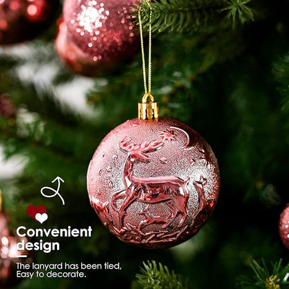 Senjie Rose Gold Shatterproof Christmas Ornaments, 32 Pcs, Plastic, Hanging, Christmas, Wedding