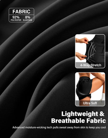 Soothfeel Women's Athletic Running Shorts with Zipper Pockets 3" High Waisted Workout Active Gym Shorts for Women with Liner Black Medium