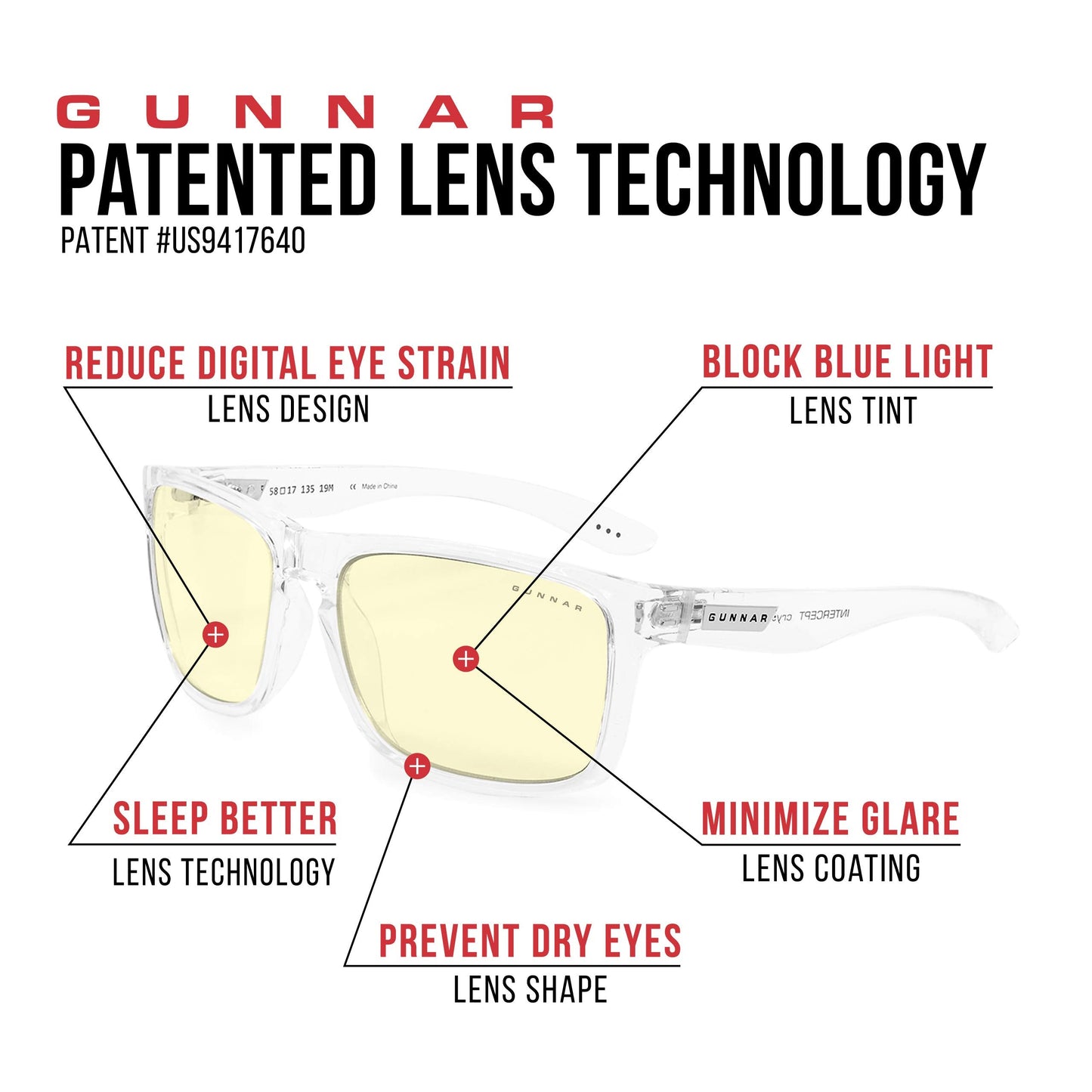 GUNNAR - Premium Gaming and Computer Glasses - Blocks 65% Blue Light - Intercept