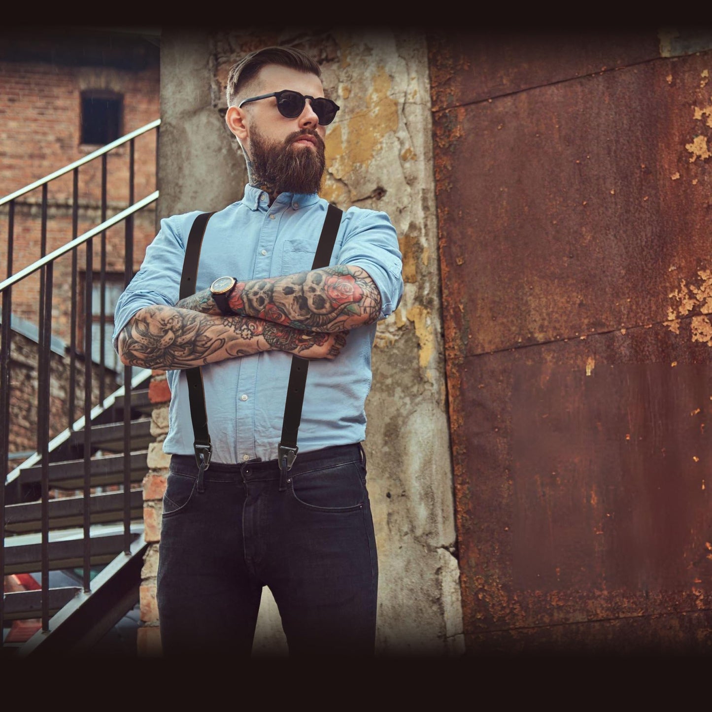 NUTUCH Grain Leather Suspender for Men | Y Design Suspenders | Leather Braces Western | Heavy Duty adjustable Dress Suspender | Men Suspenders for Jeans Dress Pants(Dark Brown Vintage)