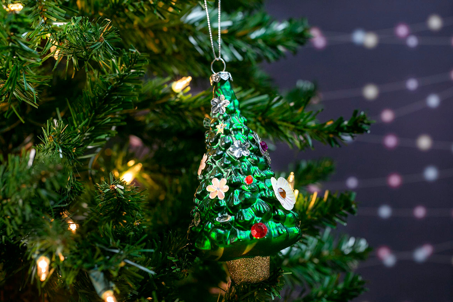Party Rock | Christmas Tree with Flowers Glass Ornament | X-Mas Collection