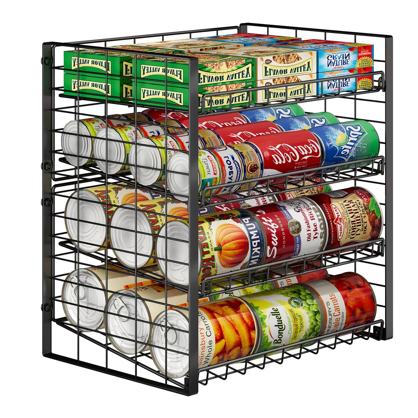 JKsmart 2-Tier Stackable Can Rack Organizer for Pantry, Adjustable Can Dispenser Holds Up to 62 Cans, Can Storage Holder for Various Ounces of Canned Food Soda Drinks, Black, 2 Pack (Petent Pending)
