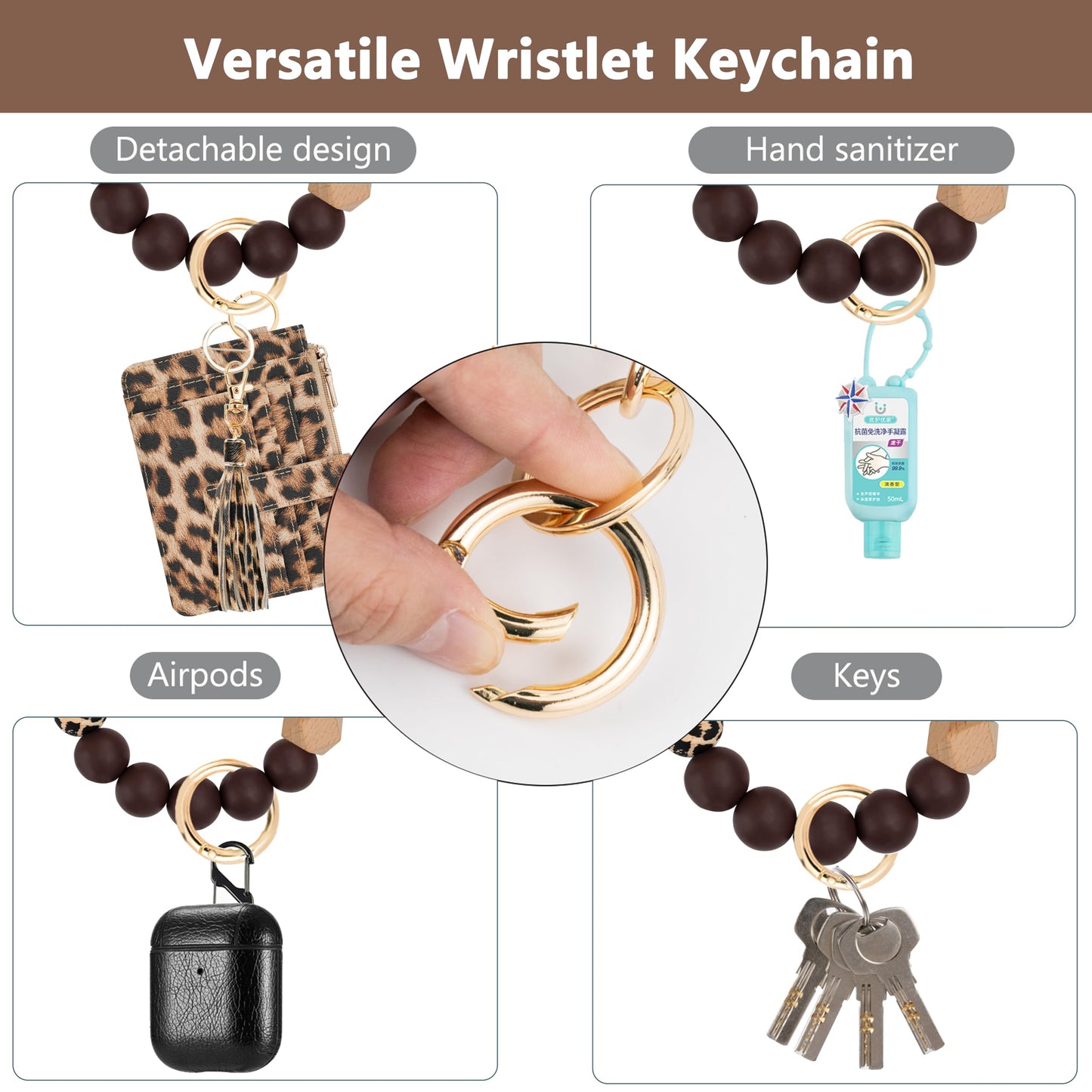 KNGITRYI Wallet Keychain Wristlet for Women,Slim RFID Credit Card Holder Purse Tassel Keychain Bangle Key Ring for Men Women(Leopard)